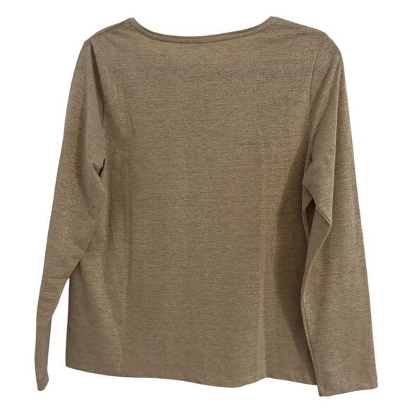 Talbots Women's LARGE Petite Gold Metallic Long Sleeve Crew Neck Tee - Picture 2 of 5